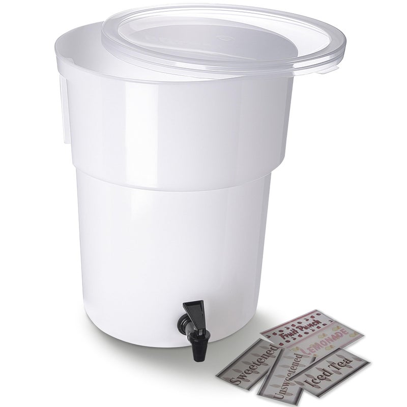 Carlisle FoodService Products Round Beverage Dispenser Drink Dispenser with Spigot for Catering, Plastic, 5 Gallons, White - Image 2