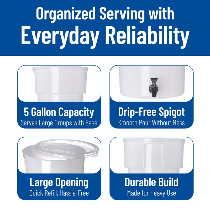 Carlisle FoodService Products Round Beverage Dispenser Drink Dispenser with Spigot for Catering, Plastic, 5 Gallons, White - Image 4