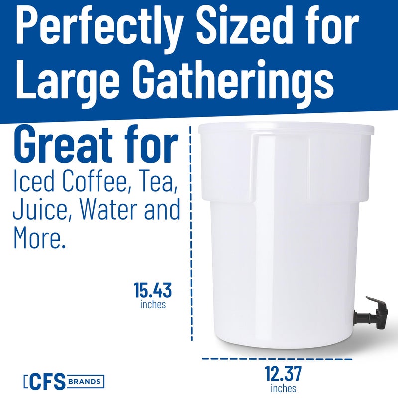 Carlisle FoodService Products Round Beverage Dispenser Drink Dispenser with Spigot for Catering, Plastic, 5 Gallons, White - Image 5