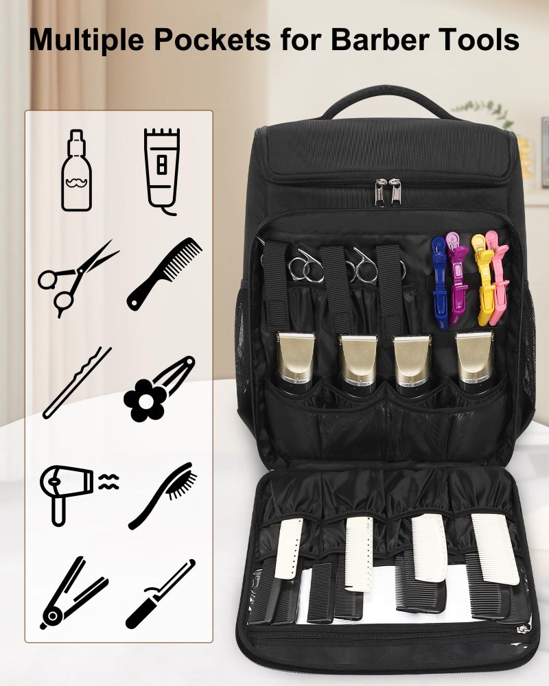 Relavel Barber Bag, Hair Tools Travel Bag, Barber Cases for Clippers and Supplies, Hairstylist Backpack Hairdresser Cosmetology Case for Hair Cutting Tools, Hair Salon Hairdresser Must Haves, Black - Image 3