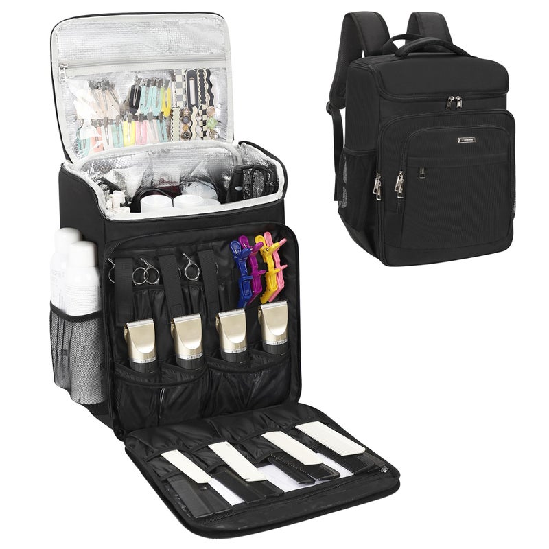Relavel Barber Bag, Hair Tools Travel Bag, Barber Cases for Clippers and Supplies, Hairstylist Backpack Hairdresser Cosmetology Case for Hair Cutting Tools, Hair Salon Hairdresser Must Haves, Black - Image 1