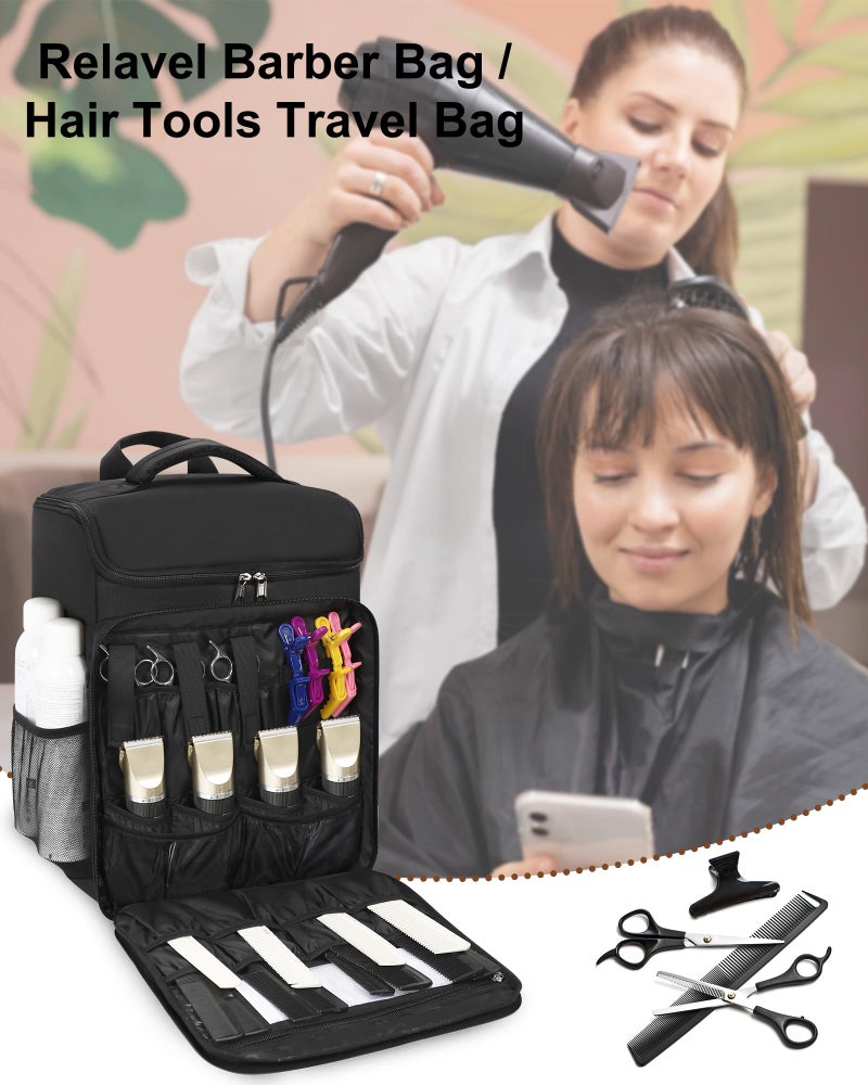 Relavel Barber Bag, Hair Tools Travel Bag, Barber Cases for Clippers and Supplies, Hairstylist Backpack Hairdresser Cosmetology Case for Hair Cutting Tools, Hair Salon Hairdresser Must Haves, Black - Image 2