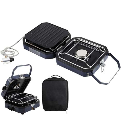 Dollate 2 Burner Camping Stove with Carrying Bag, 16000 BTU Portable Propane Stove for Camping, Collapsible camping stove with two side shelves and adjustable burners for outdoor barbecues(Blue) - Image 1