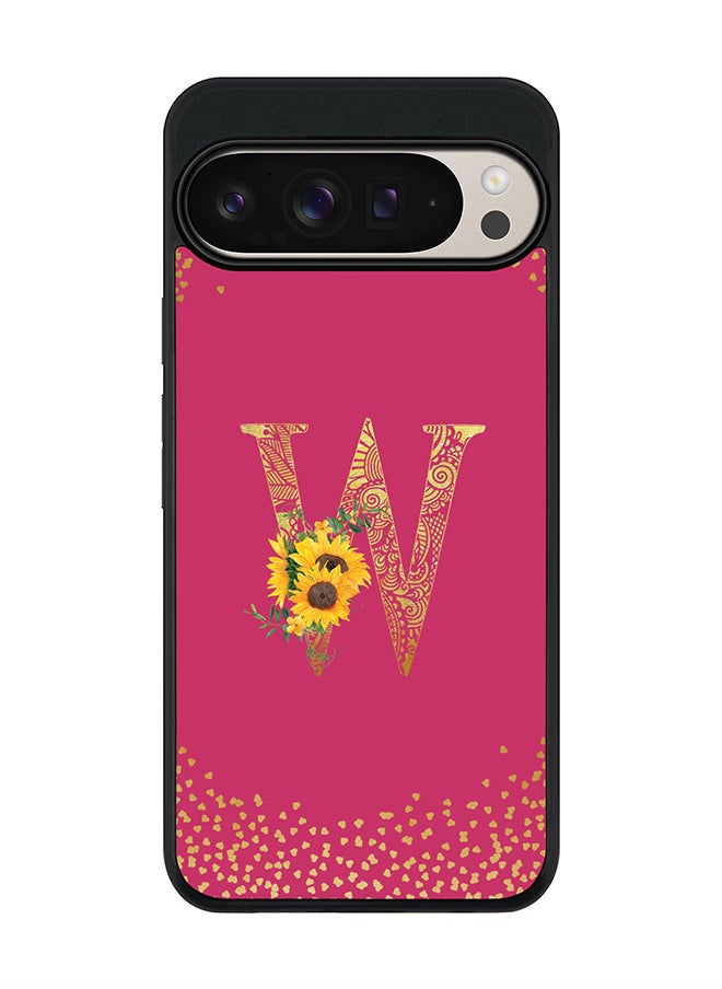 Stylizedd For Google Pixel 9 Pro XL Case,Slim fit Camera Protection, Shockproof Thin Phone cover - Custom Floral Monogram - W ( Deep Pink )  - Image 1