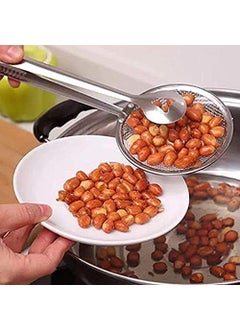 Home Buy HOME BUY Kitchen Multi-Functional 2 in 1 Fry Tool Filter Spoon Snack Strainer with Clip, Oil Frying BBQ Filter Stainless Steel Mesh Colander Serving Tong Pakkad Strainer Kitchen Tool  - Image 4
