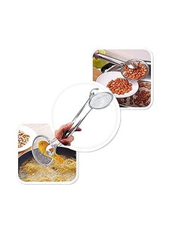 Home Buy HOME BUY Kitchen Multi-Functional 2 in 1 Fry Tool Filter Spoon Snack Strainer with Clip, Oil Frying BBQ Filter Stainless Steel Mesh Colander Serving Tong Pakkad Strainer Kitchen Tool  - Image 3