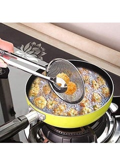 Home Buy HOME BUY Kitchen Multi-Functional 2 in 1 Fry Tool Filter Spoon Snack Strainer with Clip, Oil Frying BBQ Filter Stainless Steel Mesh Colander Serving Tong Pakkad Strainer Kitchen Tool  - Image 2
