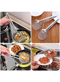 Home Buy HOME BUY Kitchen Multi-Functional 2 in 1 Fry Tool Filter Spoon Snack Strainer with Clip, Oil Frying BBQ Filter Stainless Steel Mesh Colander Serving Tong Pakkad Strainer Kitchen Tool  - Image 5