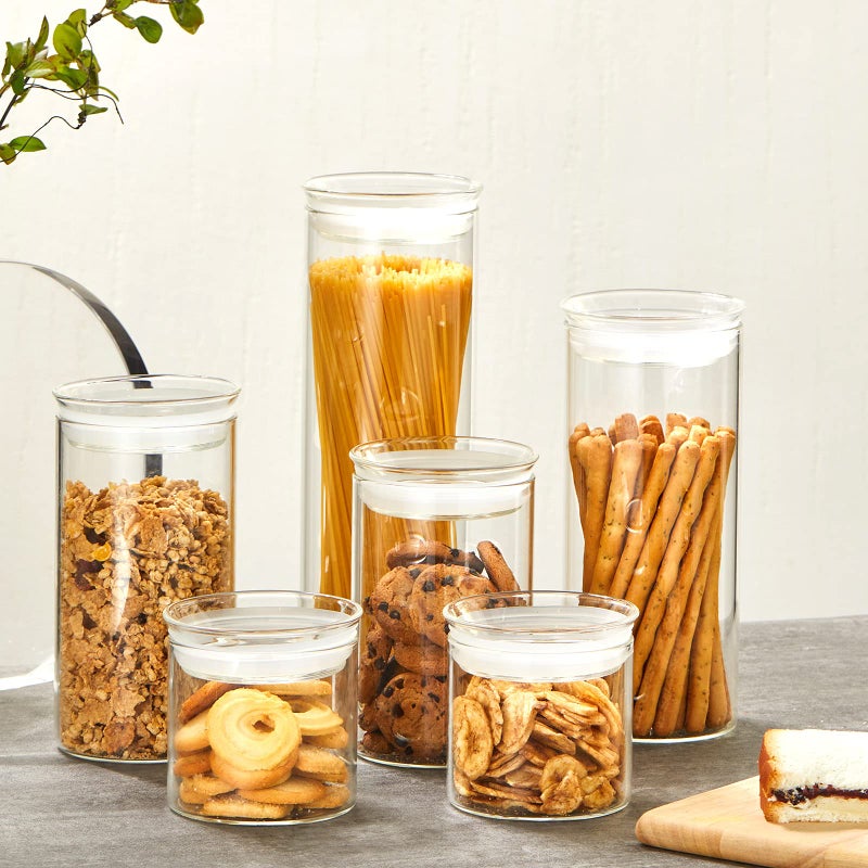 ZENS 17oz Glass Food Storage Jars Set of 6, Clear Glass Canisters Set with Airtight Lids, Small Storge Container jar for Kitchen Spice, Sugar Container, Blooming Tea, Snacks - Image 4