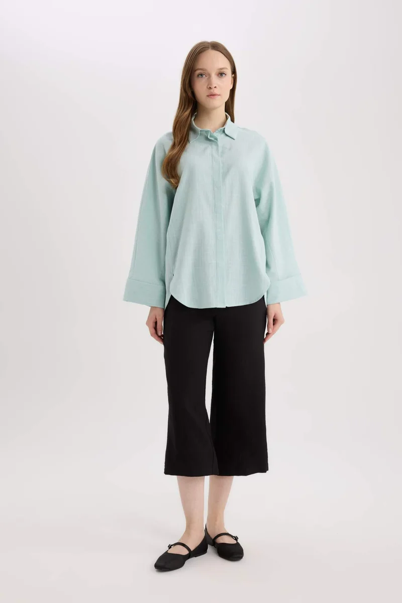 ديفاكتو Relax Fit Linen Blend Long Sleeve Shirt