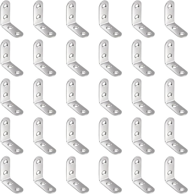 50 Pcs L Shaped Right Angle Bracket with Screws Cabinet Connector Support Frame Metal - Image 2