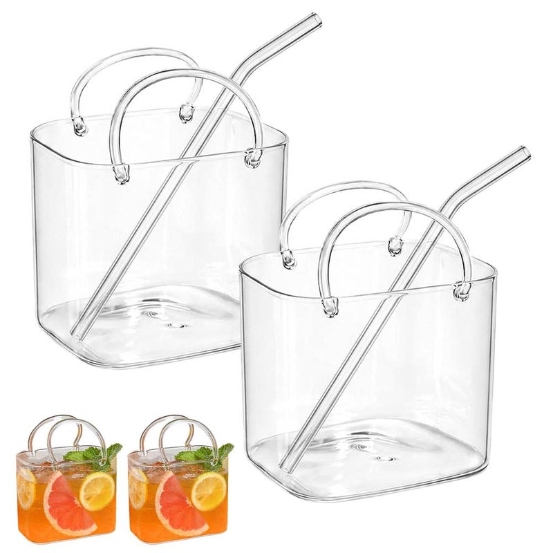 Glass tote bag set with fruit wine glasses and tray, creative bar juice glasses, trendy pub cocktail glasses - Image 1