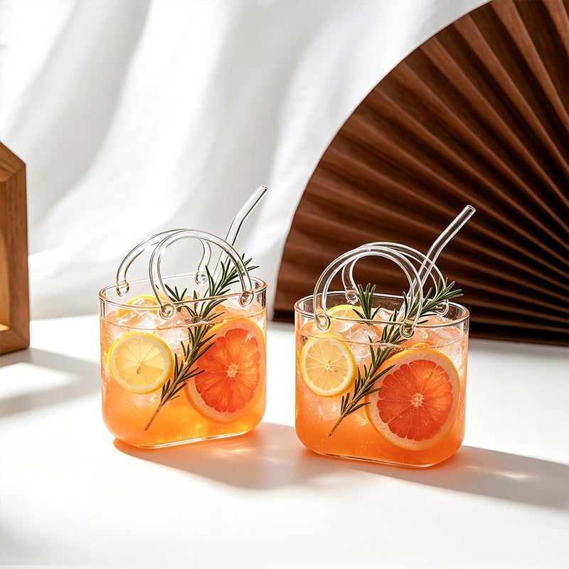 Glass tote bag set with fruit wine glasses and tray, creative bar juice glasses, trendy pub cocktail glasses - Image 5