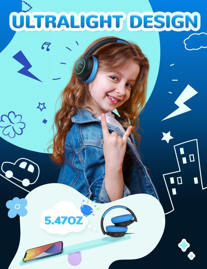 iClever Upgrade USB C Kids Headphones for School, 85dBA Safe Volume, Stereo Sound, Foldable Adjustable, Breathing Light, Over Ear Kids Headphones with Cord for Boys/Girls/iPad/Tablet/Travel - Image 4