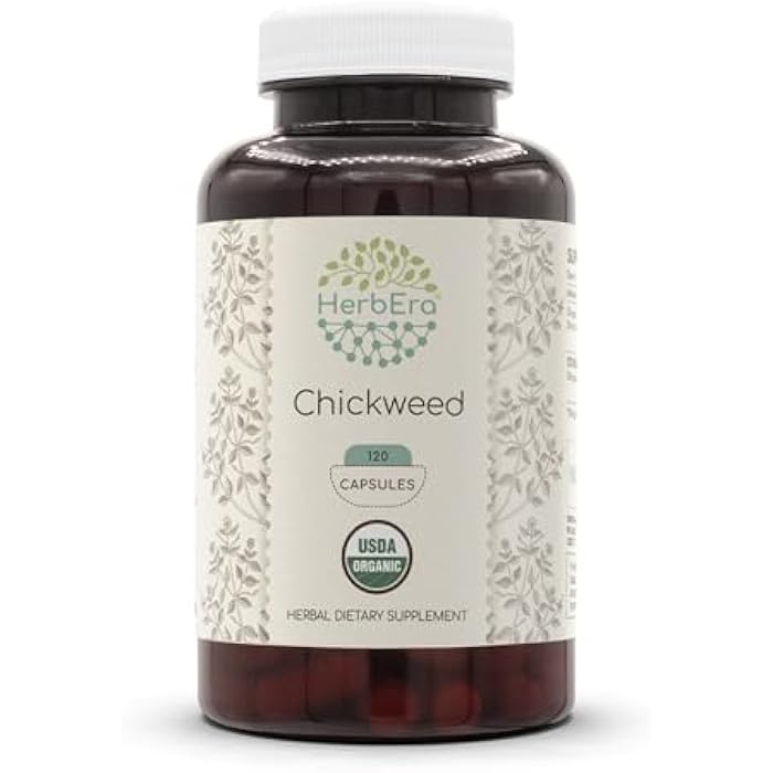 HerbEra Chickweed USDA Organic Capsules | Certified Organic Vegetarian Capsules, Herbal Dietary Supplement | Stellaria Media Dried Herb (120 Capsules) - Image 1