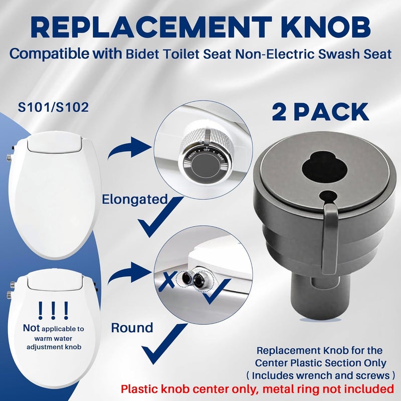 Terixe 2 Pack Replacement Knob for Brondell Bidet Toilet Seat, Compatible with Non-Electric Swash Seat, Injection Moulding,ABS Material, （Plastic Knob Center Only, Metal Ring Not Included）Black - Image 2