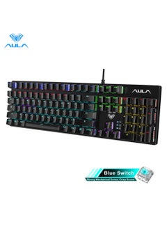 104 Keys Mechanical Keyboard USB Wired LED Backlight Suspension Keycap Blue Switch Gaming Keyboard for Gaming Typing Office Black