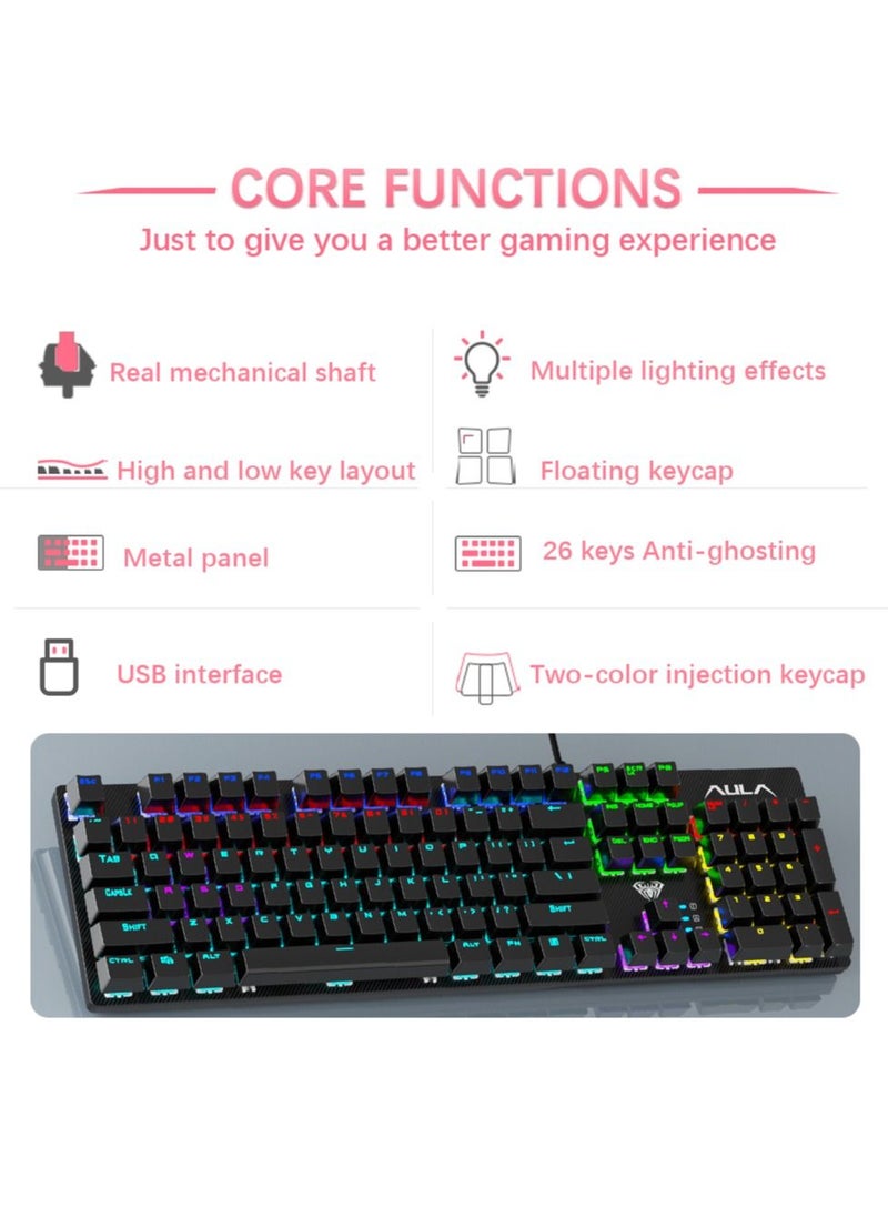 104 Keys Mechanical Keyboard USB Wired LED Backlight Suspension Keycap Blue Switch Gaming Keyboard for Gaming Typing Office Black - pzsku/Z1BCE45EB814ECD6DADEAZ/45/_/1661782165/cf574c47-0c15-470e-b606-89510477286f