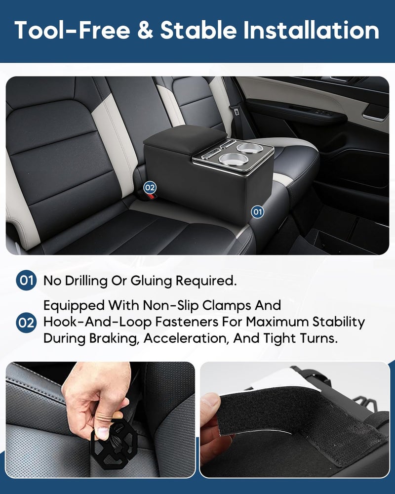 CEMOFE Universal Bench Seat Center Console, Center Console Organizer with Cup Holders, Designed for Durability and Style (Regular, Black) - Image 2