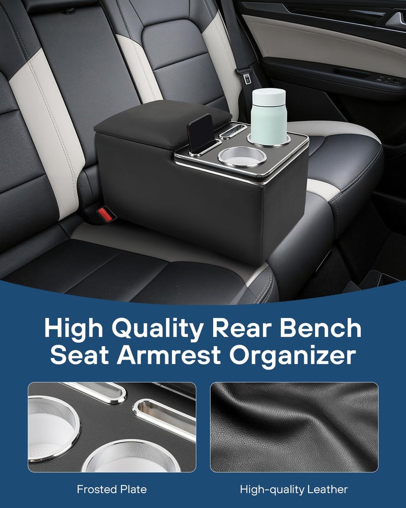 CEMOFE Universal Bench Seat Center Console, Center Console Organizer with Cup Holders, Designed for Durability and Style (Regular, Black) - Image 4