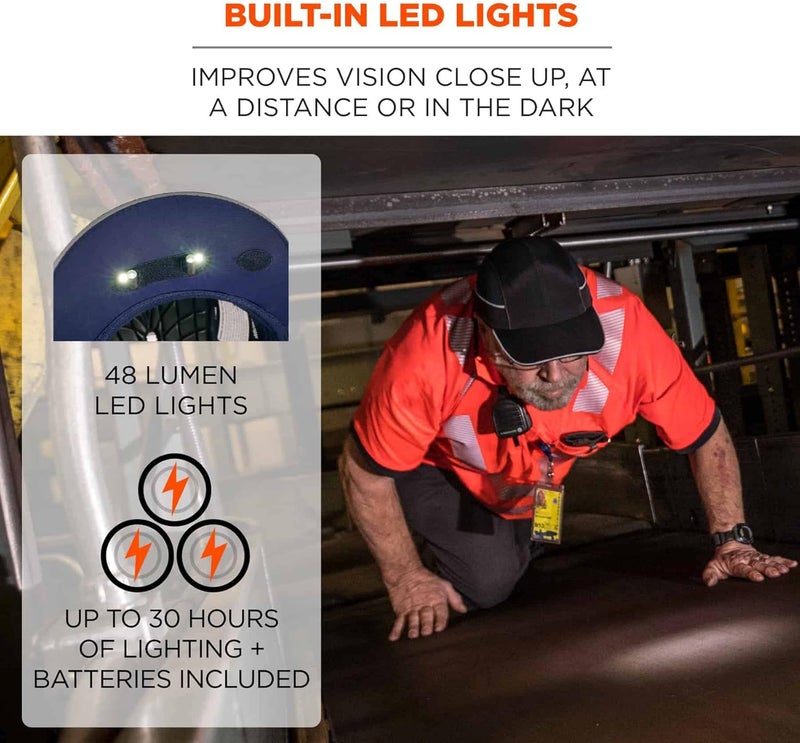 Ergodyne Ergodyne  8960 Short Brim Blk Bump Cap Led Lighting Tech 23370Black  - Image 3