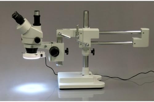 AmScope AmScope SM4T56S Professional Trinocular Stereo Zoom Microscope WH10x Eyepieces 7X45X Magnification 07X45X Zoom Objective 56Bulb LED Ring Light DoubleArm Boom Stand 110V120V  - Image 2
