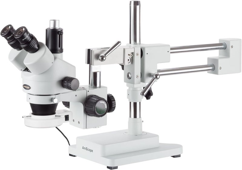 AmScope AmScope SM4T56S Professional Trinocular Stereo Zoom Microscope WH10x Eyepieces 7X45X Magnification 07X45X Zoom Objective 56Bulb LED Ring Light DoubleArm Boom Stand 110V120V  - Image 4