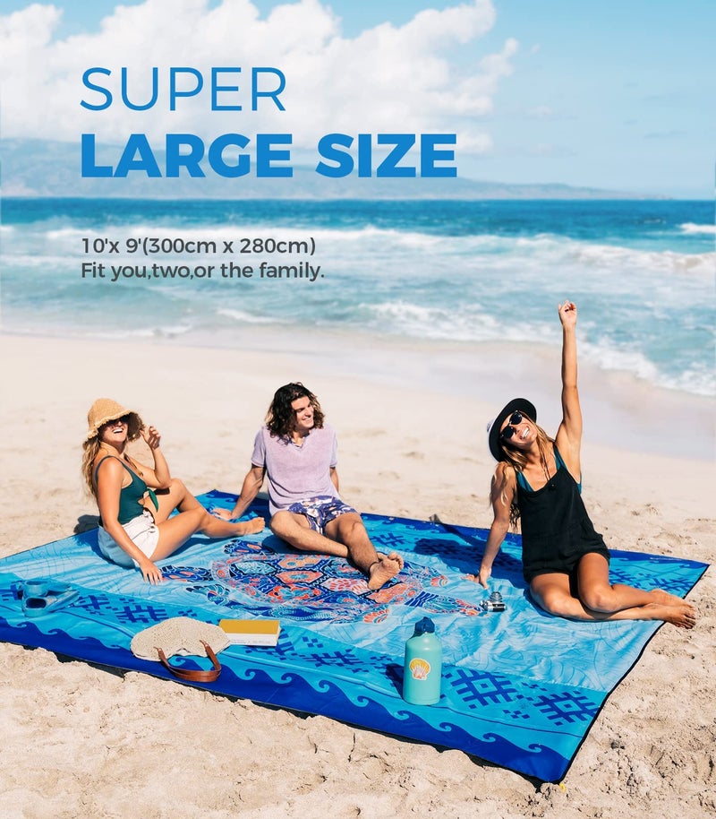 OCOOPA Beach Blanket Waterproof Sandproof, 10'X 9' Extra Large, Soft and Sturdy, Light Weight and Portable, Perfect for Beach Vacation, Famlily Park Picnic, Travel Camping, Outdoor Gifts - Image 3