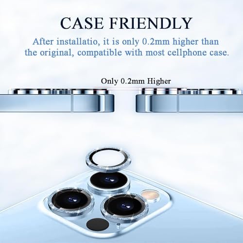 KEKOZE Diamond Camera Lens Protector Compatible With iPhone 11 Pro/11 Pro Max and iPhone 12 Pro Max Plus 9H Tempered Glass Camera Cover Screen Protector Metal Ring Decoration Accessories - Silver - Image 3