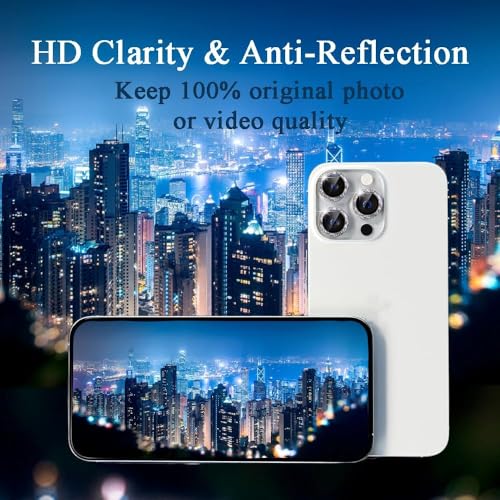 KEKOZE Diamond Camera Lens Protector Compatible With iPhone 11 Pro/11 Pro Max and iPhone 12 Pro Max Plus 9H Tempered Glass Camera Cover Screen Protector Metal Ring Decoration Accessories - Silver - Image 4