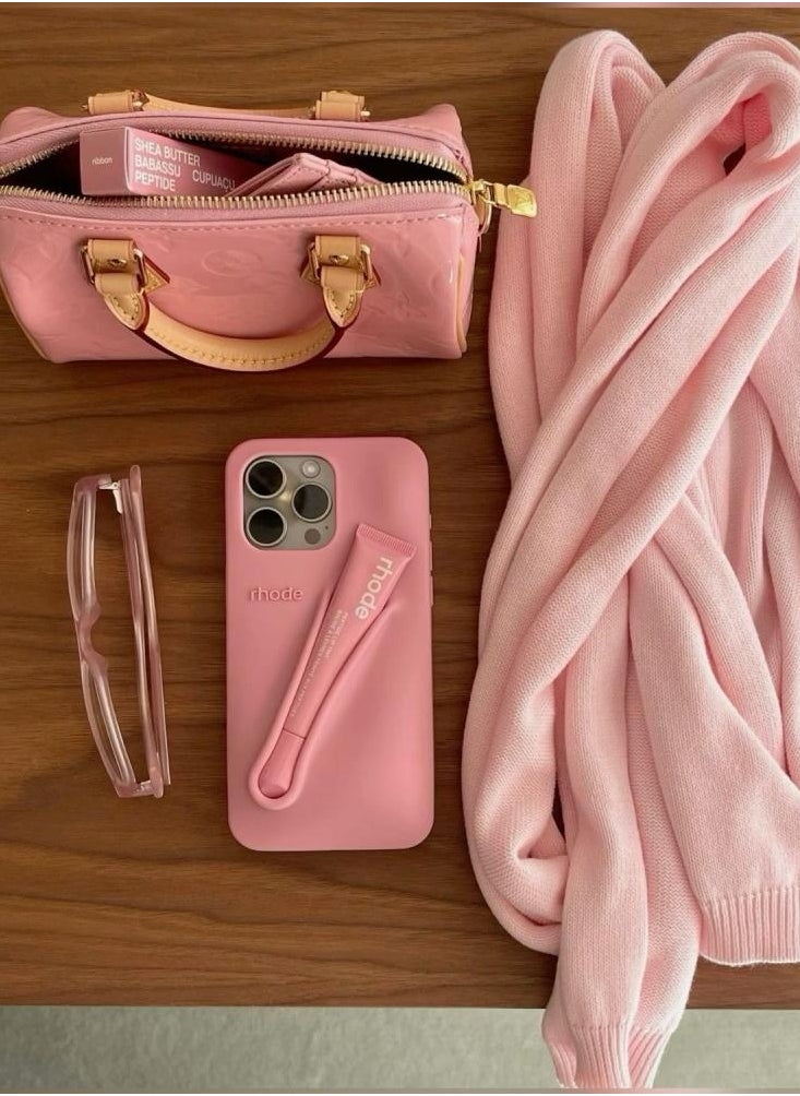 Rhode iPhone 16 Case with Lip Gloss ,Mobile phone case Lipstick Set(Ribbon), Shockproof, scratch-resistant, portable, Rhode Applicable to iPhone 16