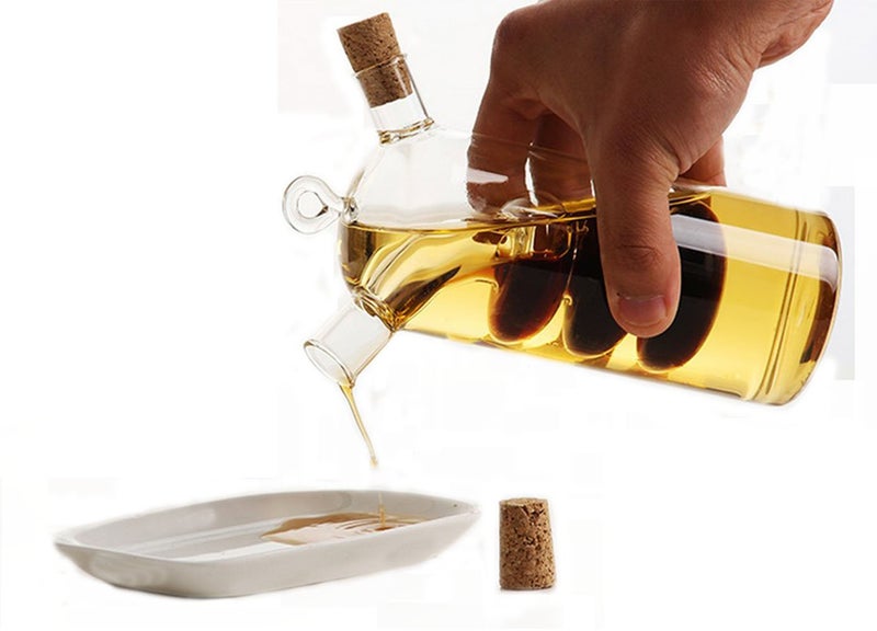 Eleton Kitchen Supplies Glass Olive Oil Bottle Cruet 2 In 1 Oil And Vinegar Holder Gourd - Image 3