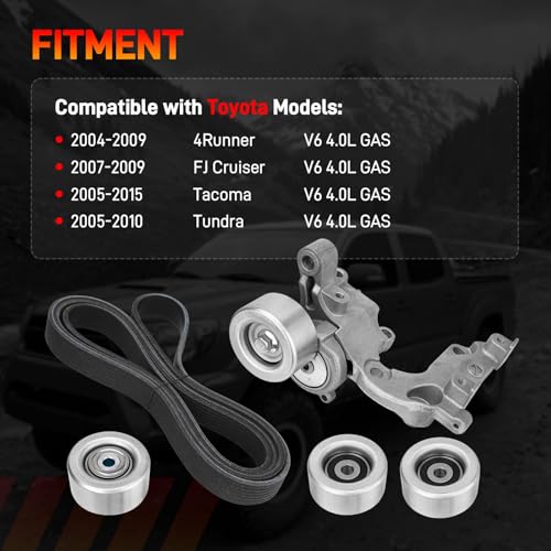 GDUKOP Drive Serpentine Belt Tensioner & Idler Pulley Kit Compatible with Toyota 2004-2015 Tacoma 4Runner Tundra FJ Cruiser V6 4.0L Replaces# 1660331040 1662031013 - Image 2