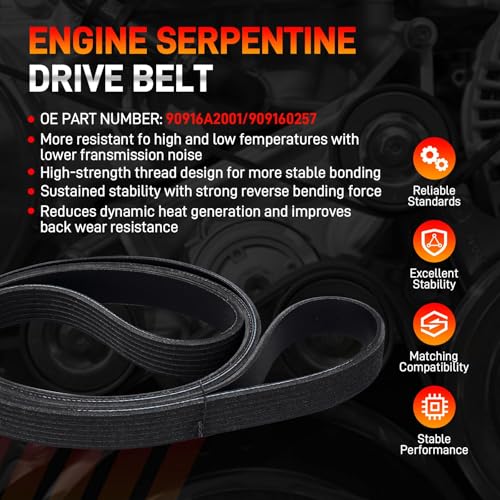 GDUKOP Drive Serpentine Belt Tensioner & Idler Pulley Kit Compatible with Toyota 2004-2015 Tacoma 4Runner Tundra FJ Cruiser V6 4.0L Replaces# 1660331040 1662031013 - Image 5