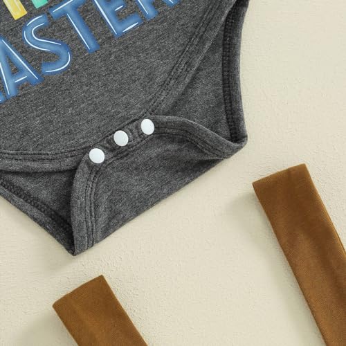 Bonangber Baby Boy Easter Outfit First Easter Romper Bunny Onesie Elastic Suspender Pants Set Newborn Easter Outfit Boy(B-Bunny Gray,0-3 Months) - Image 4
