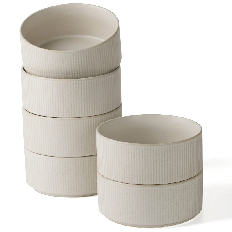 مجموعة أطباق حبوب فامي وير ستار - مجموعة 6 أطباق شوربة مزدوجة الطلاء قابلة للتكديس سعة 23 أونصة أطباق عميقة مناسبة للحبوب والفشار والشوفان والحلويات آمنة في غسالة الصحون والميكروويف باللون الأبيض غير اللامع