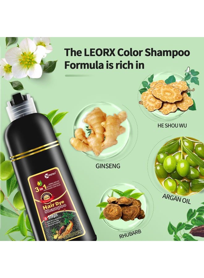 Leorx Instant Hair Dye Shampoo For Gray Hair, 500ml - 3 In 1 Herbal Coloring For Women & Men - Dark Brown Color, Ammonia Free - Tintes Para El Cabello Profesional - Image 2