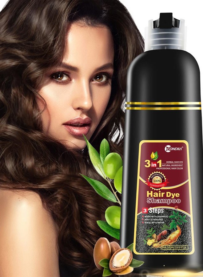 Leorx Instant Hair Dye Shampoo For Gray Hair, 500ml - 3 In 1 Herbal Coloring For Women & Men - Dark Brown Color, Ammonia Free - Tintes Para El Cabello Profesional - Image 1