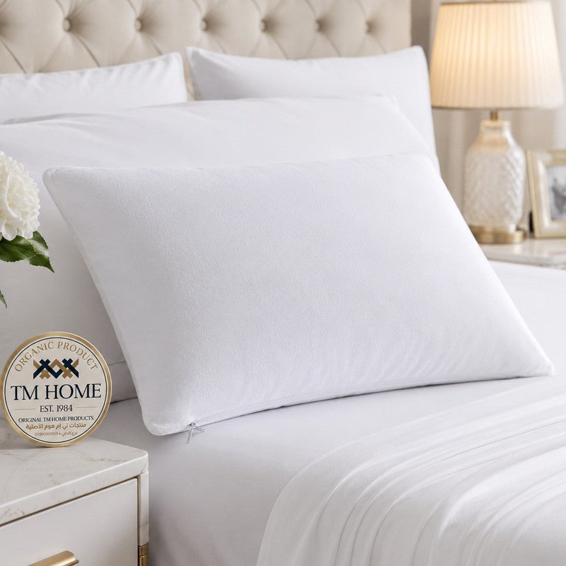 TM HOME Waterproof Hotel Pillow Protector, Hidden Zipper, Soft Protective Cover, White - Image 1