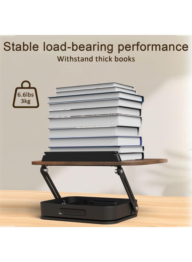 XiuWoo Book Stand for Reading with Storage, Adjustable Book Holder with 360° Rotating Bases, Foldable Desktop Riser Stand, Elastic Clips for Cookbook Recipe Magazines Tablets, Laptops (Walnut Color) - Image 2