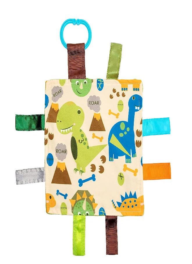 The Learning Lovey Baby Sensory Crinkle & Teething Square Lovey Toy with Closed Ribbon Tags for Increased Stimulation: 8"X8"  (Dinosaurs)  - Image 5