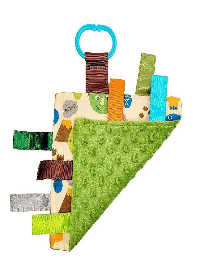 The Learning Lovey Baby Sensory Crinkle & Teething Square Lovey Toy with Closed Ribbon Tags for Increased Stimulation: 8"X8"  (Dinosaurs)  - Image 2