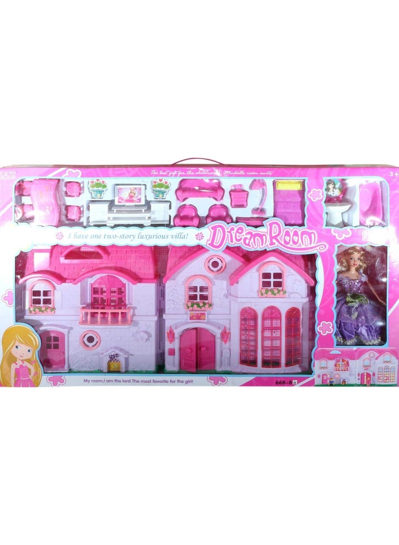 دريم مجموعة لعب بيت الدمية مع أثاث ودمية للأطفال - Image 1