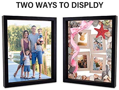 Muzilife Shadow Box Picture Frame with Linen Board Deep Wood Glass Display Case Ready to Hang Memory Box Baby Sports Memorabilia  Pins  Awards  Medals  Wedding  Tickets and Photos (Black  2pcs 8X8) - Image 5