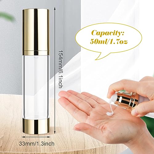 Cositina 4 Pack 50ml/1.7oz Clear Airless Pump Bottle Plastic Vacuum Pump Press Container Empty Lotion Dispenser for Cream Toiletries Liquid Foundation Cosmetic Sample Travel - Gold - Image 3