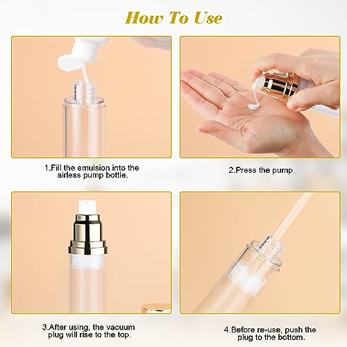 Cositina 4 Pack 50ml/1.7oz Clear Airless Pump Bottle Plastic Vacuum Pump Press Container Empty Lotion Dispenser for Cream Toiletries Liquid Foundation Cosmetic Sample Travel - Gold - Image 5