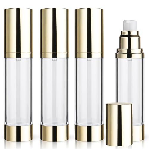 Cositina 4 Pack 50ml/1.7oz Clear Airless Pump Bottle Plastic Vacuum Pump Press Container Empty Lotion Dispenser for Cream Toiletries Liquid Foundation Cosmetic Sample Travel - Gold - Image 1
