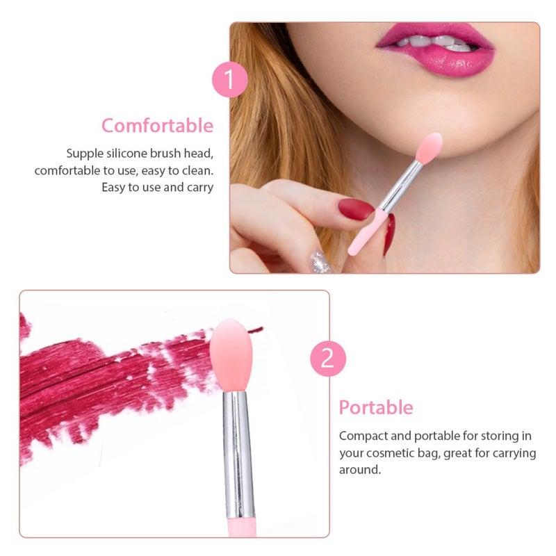 15pcs Silicone Lip Mask Applicator Brush Set with Red and Pink Handles, Non-stick Lipstick and Eyeshadow Makeup Tools for Travel and Daily Cosmetic Use - Image 3