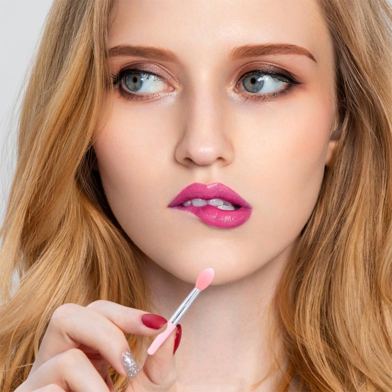 15pcs Silicone Lip Mask Applicator Brush Set with Red and Pink Handles, Non-stick Lipstick and Eyeshadow Makeup Tools for Travel and Daily Cosmetic Use - Image 5