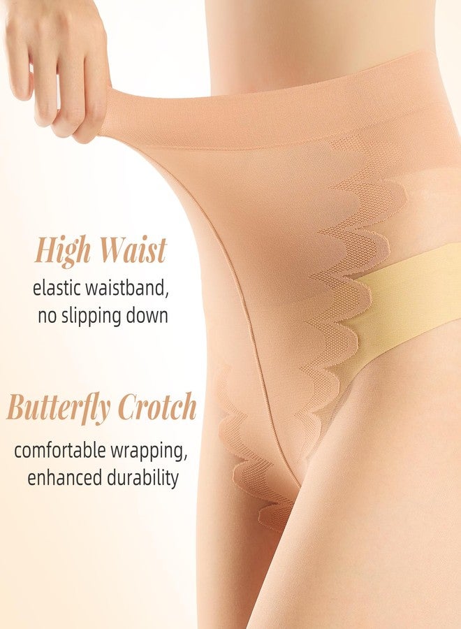 Aaronano 3 Pairs Toeless Pantyhose For Women 20D Sheer Tights Open Toe Stockings with Control Top(Black+Natural,S/M) - Image 3